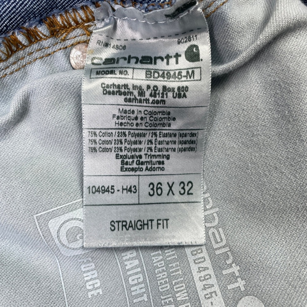 Carhartt Pants Mens 36x32 Blue Force Straight Fit Low Rise 5 Pocket Tapered Jean - Picture 8 of 14